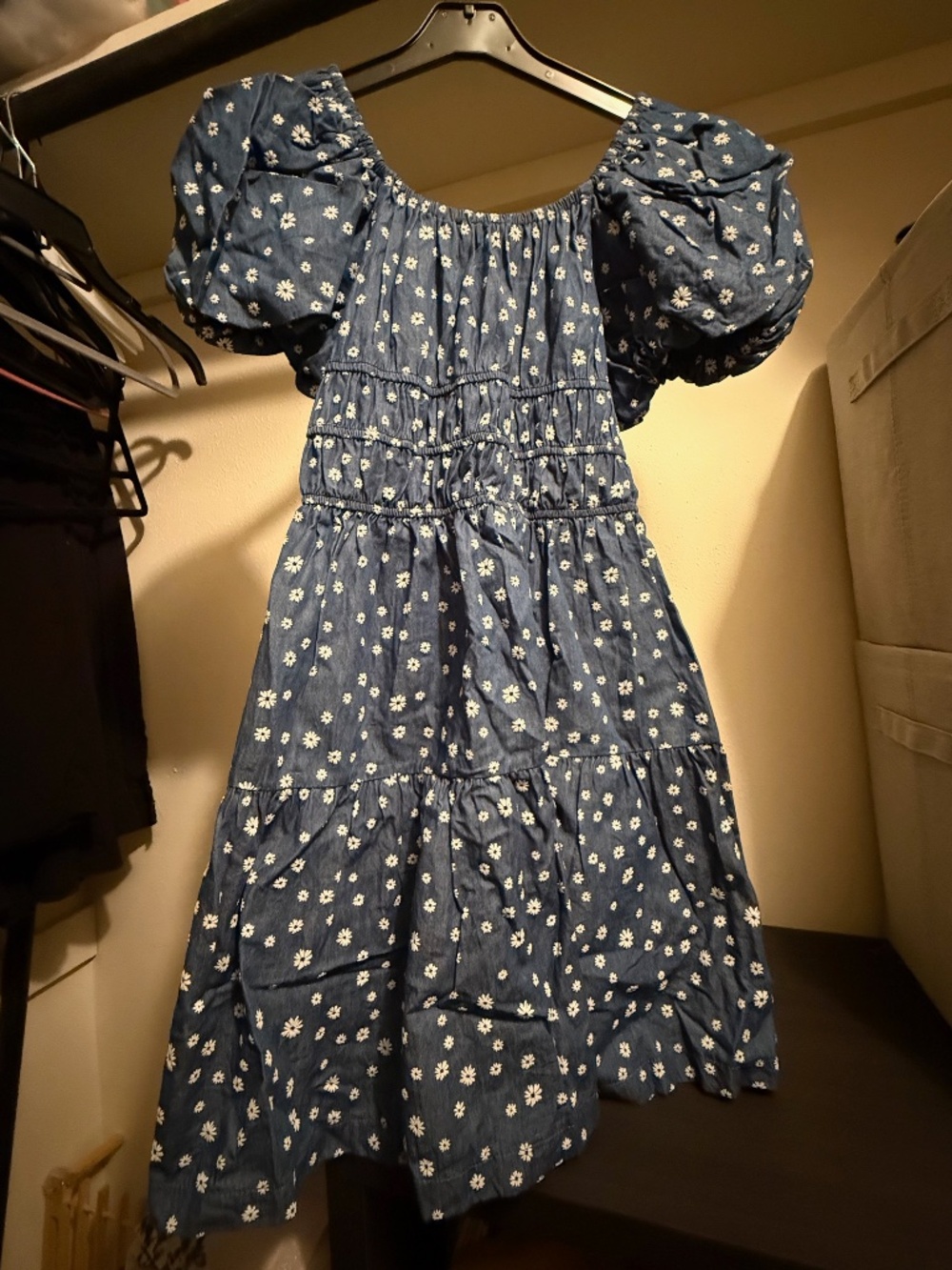 Connie Jeans Girls Cotton Blue Floral Dress – Short Puff Sleeves – Size Girls 14